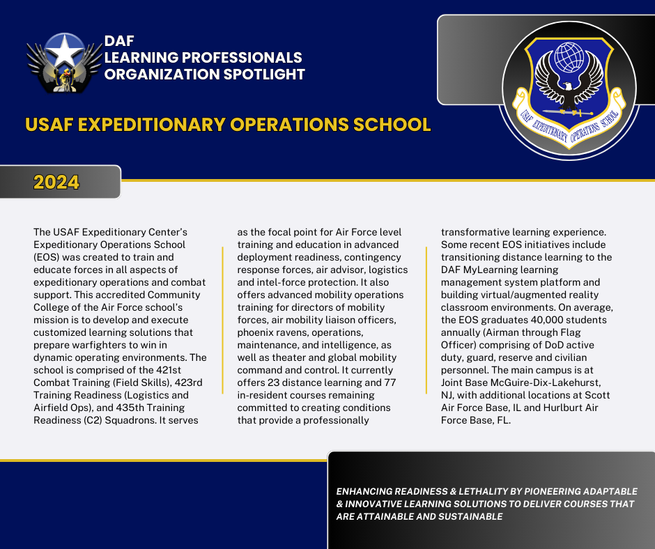 Card with text recognizing the USAF Expeditionary Operations School